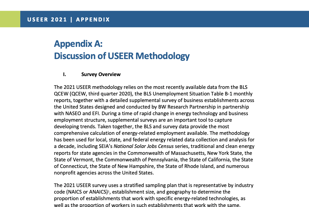 Screenshot Image of USEER 2021 Appendix A: Discussion of USEER Methodology