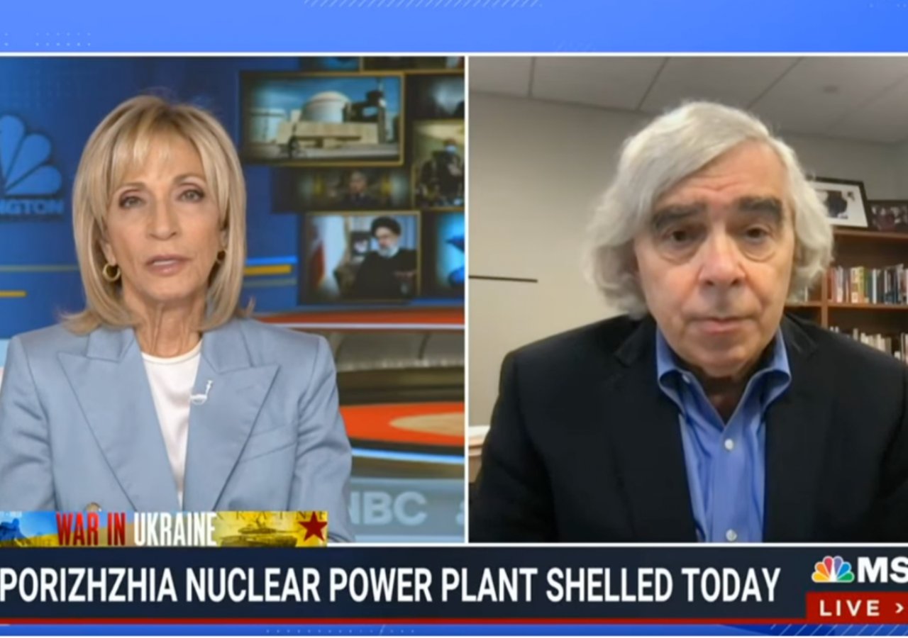 Video image of Ernest Moniz and Andrea Mitchell