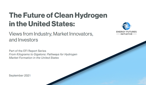 Report cover for the Future of Clean Hydrogen in the United States: Views from Industry, Market Innovators, and Investors. September 2021