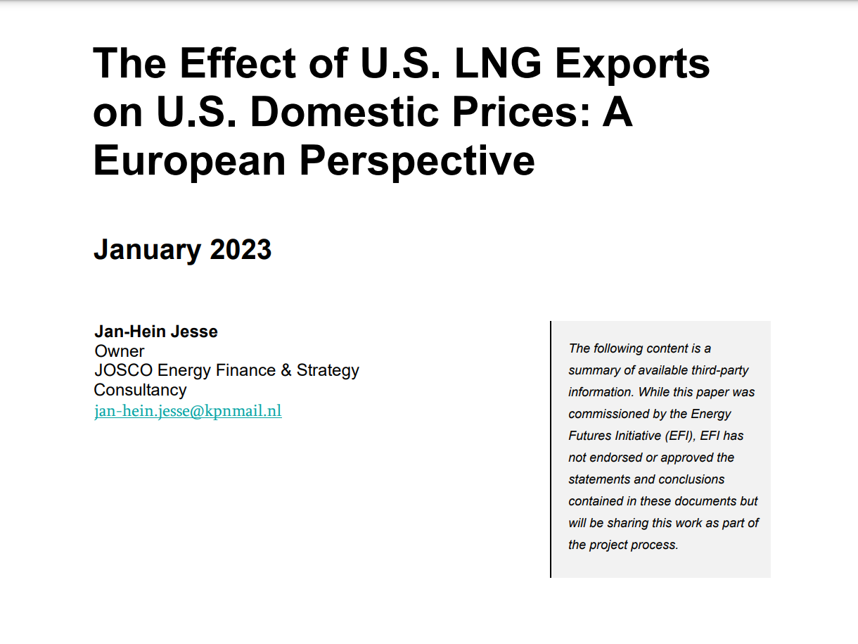 The Effect of U.S. LNG Exports on U.S. Domestic Prices: A European Perspective, January 2023