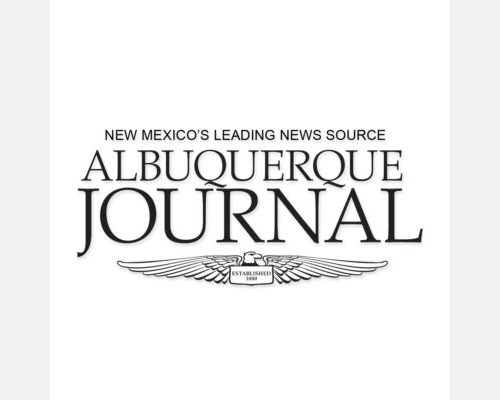 Black and white logo for Albuquerque Journal with black type and a white background