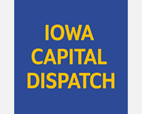 Logo for Iowa Capital Dispatch with yellow type and a blue background