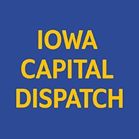 Logo for Iowa Capital Dispatch with yellow type and a blue background