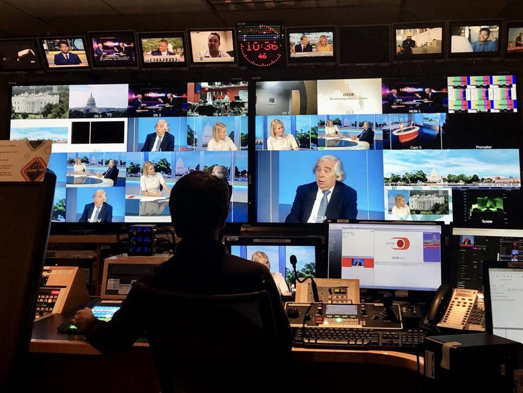 Photo of Ernest Moniz from the control room of BBC America's World News