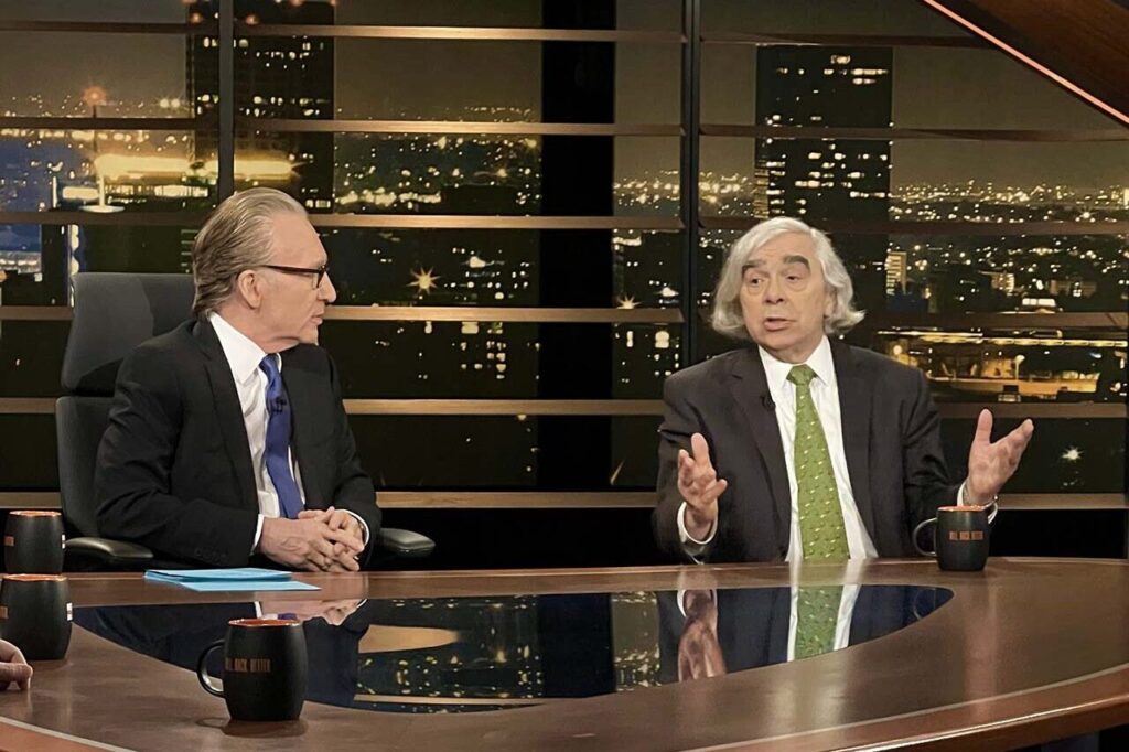 Scree capture of Bill Maher and Ernest Moniz on HBO's Real Time with Bill Maher