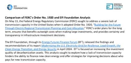 Photo of two-pager for the May 2024 EFI Foundation report, 